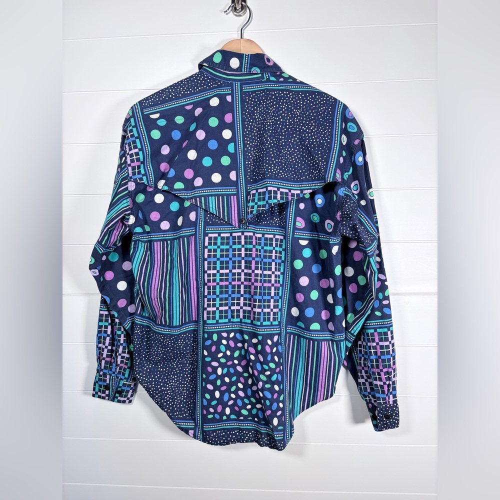 Cricket Colorful Blue Patterned Button Up Shirt Large - Picture 5 of 11